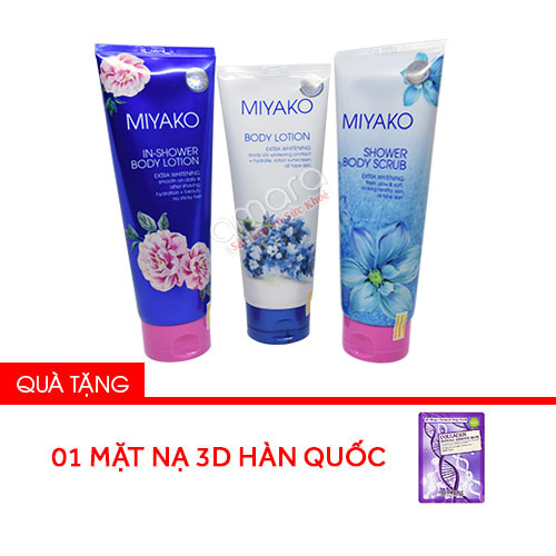 Bộ gift set dưỡng trắng da Miyako (Tẩy tế bào, Kem tắm trắng, Kem dưỡng thể)